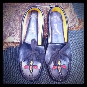 Black beaded moccasins
